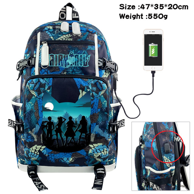 Fairy Tail Anime Backpack Large Capacity School Bag Men Women Multifunctional Laptop Backpack Travel Bag