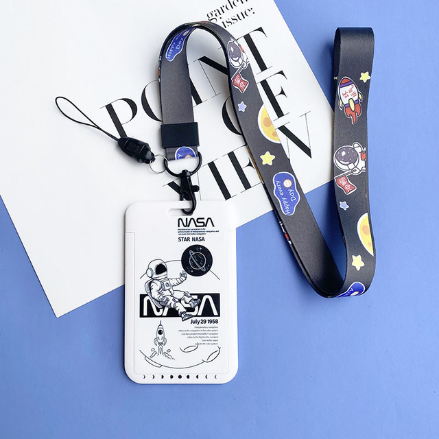 Cute Astronaut Cartoon Card Holder Keychain Student Doll Access Control Ic Card Sliding Certificate Cover For Women Men Wallet