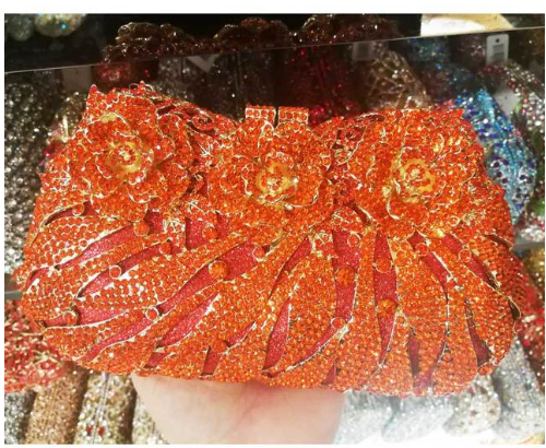 18 Colors Wedding Formal Dinner Clutch Women Golden Crystal Hand Evening Bags Metal Clutches Bags Flower Purse Wedding Purse