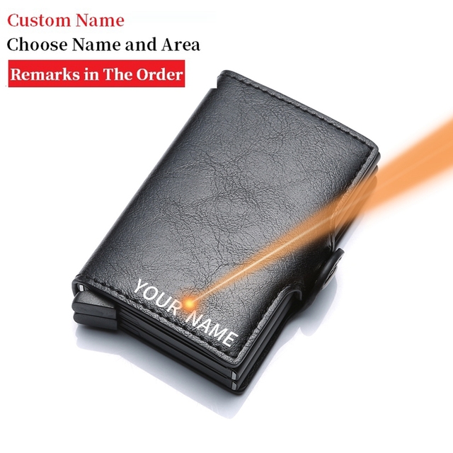 Custom Name Credit Card Holder Men Double Carbon Fiber Counter Rfid Card Holder Metal Wallet Business Bank Credit Card Small Wallet