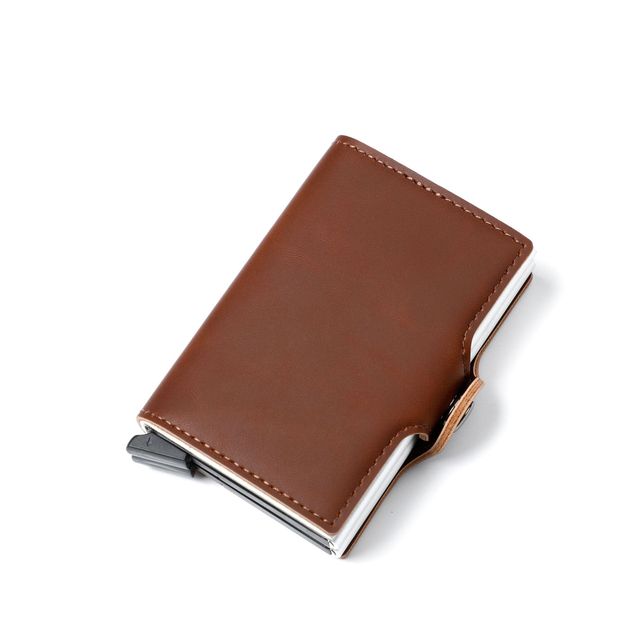 Blocking protection men's id credit card holder wallet leather metal aluminum business bank card credit card case