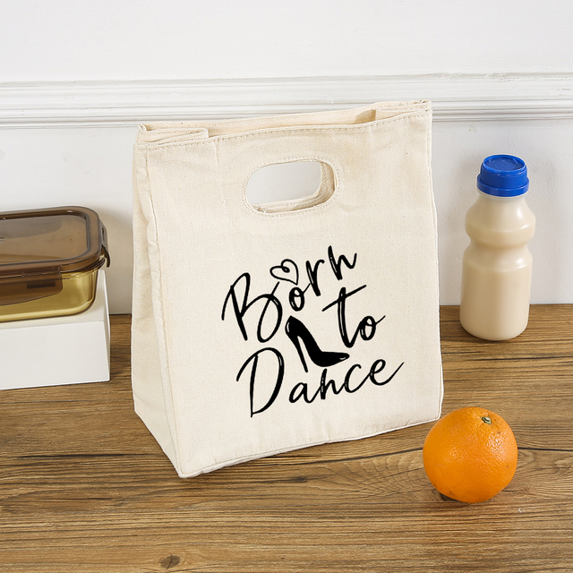 Born to Dance Graphics Fashion Girl Lunch Pouch Harajuku Canvas Reusable Thermal Bag High Capacity Soul Dance Cute Colorful Box