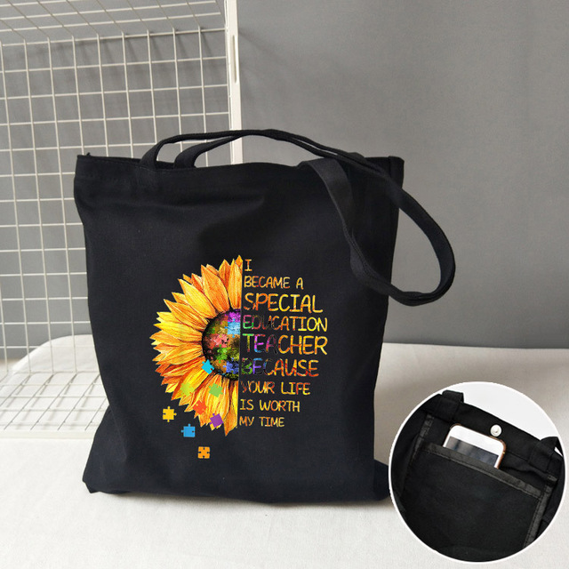 Teacher life rainbow small cotton bag teacher canvas bag graduation gifts tote big teachers appreciation or year-end gift