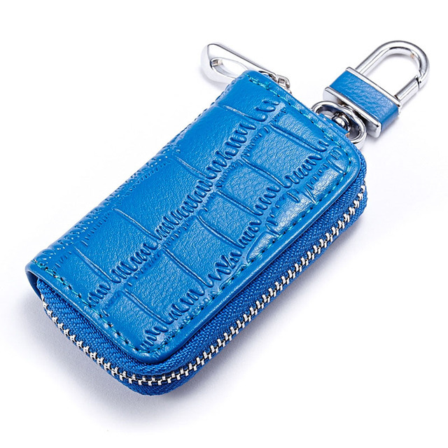 Fashion Genuine Leather Car Key Bag Unisex Crocodile Print Zipper Top Quality Cow Split Key Organizer Purse