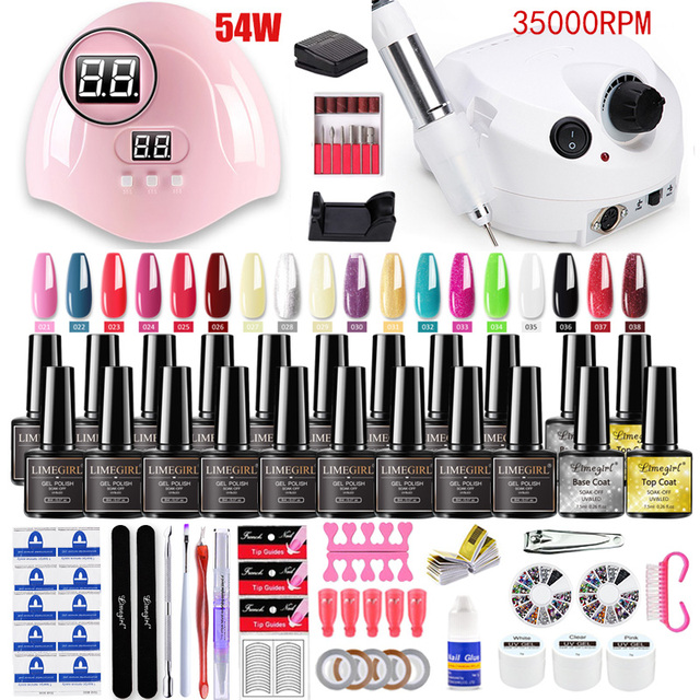 Manicure Kit For Nail Extensions Gel Nail Polish Kit Quick Build Polygels Set 120W/54W LED Nail Lamp Nail Tool Kit