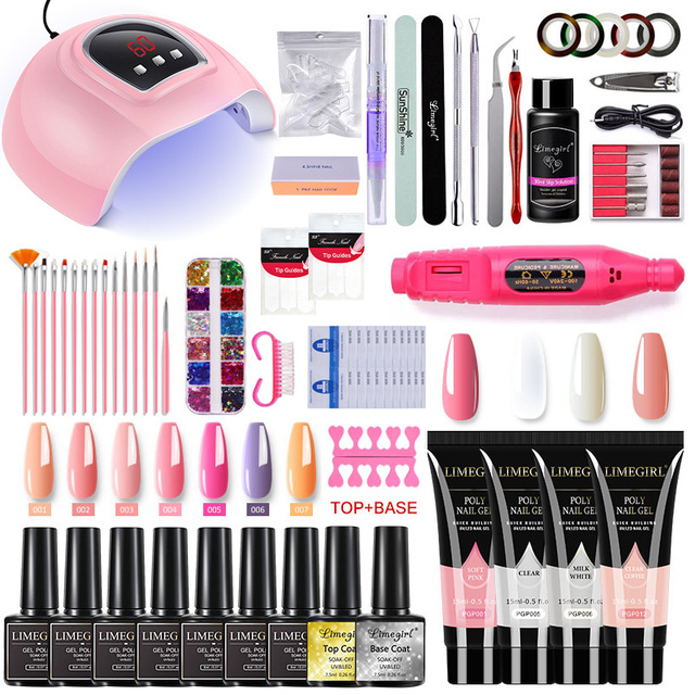 Nail Set With Nail Lamp Nail Dryer Manicure Drill Machine Manicure Set Kit Polygels Nail Gel Polish Set Soak Off Nail Art Tools Kits