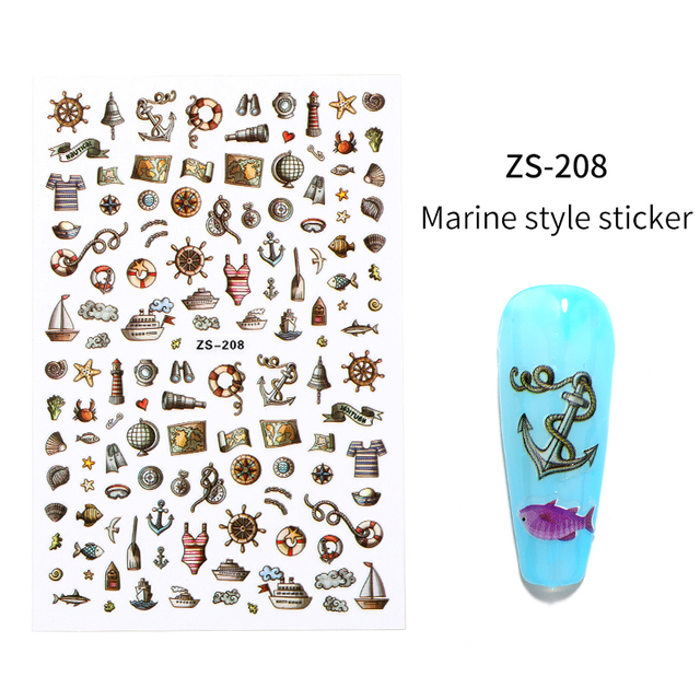 LEAMX Ocean Cute Glitter Laser Nail Art Marine Animal Shell Turtle Fish Starfish Nail Sticker Slider 9D Nail Sticker Decoration