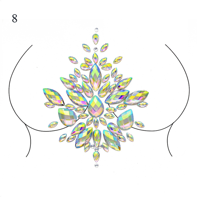 مثير الصدر ثلاثية الأبعاد كريستال الراتنج الحفر الوشم ملصق بار مهرجان الموسيقى حجر الراين لصاقات وشم كرنفال الطرف الصدر الديكور