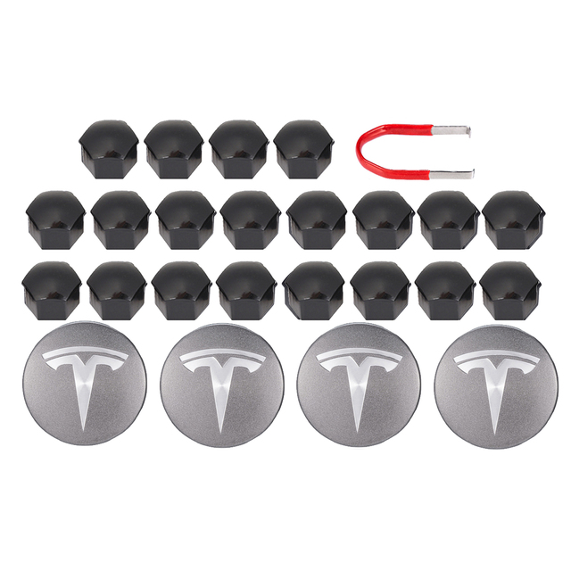 Tesla Model 3S X Wheel Center Caps Hub Caps Screw Cap Kit Decorative Tire Cap Modification Accessories Tesla Car Emblem Badge