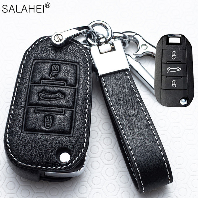 Leather Car Key Case Covers For Peugeot 107 206 207 208 306 307 301 308S 407 2008 3008 4008 5008 RCZ For Citroen C1 C2 C3 C4 C5