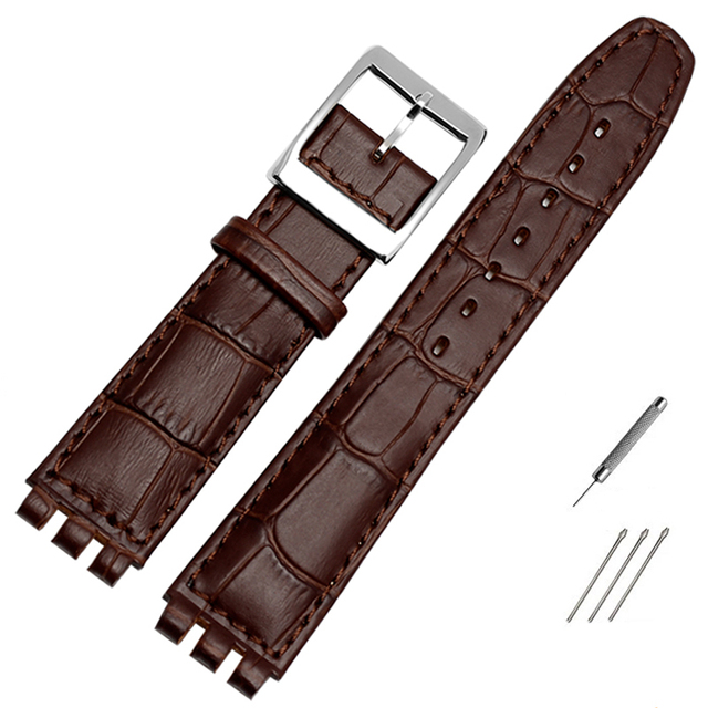 High Quality Luxury 17mm 19mm Waterproof Genuine Leather Watch Strap Band for Swatch Crocodile Pattern Leather Strap Men Blue Red