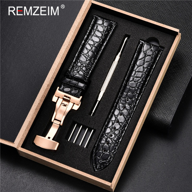 REMZEIM Calfskin Watchband 18mm 19mm 20mm 21mm 22mm 24mm Women Men Leather Strap Watch Band Accessories Wristband