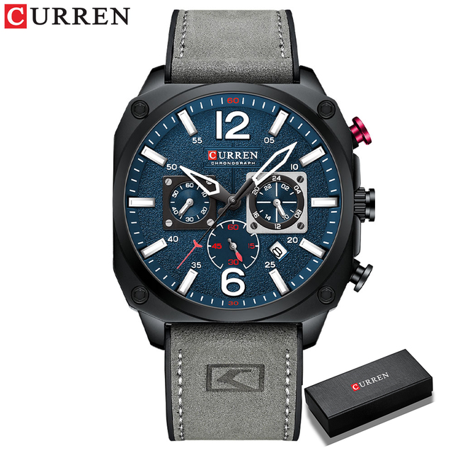 CURREN New 8398 Men's Watch Fashion Waterproof Male Multifunction Chronograph Leather Watch Six Needle Calendar Quartz Watches