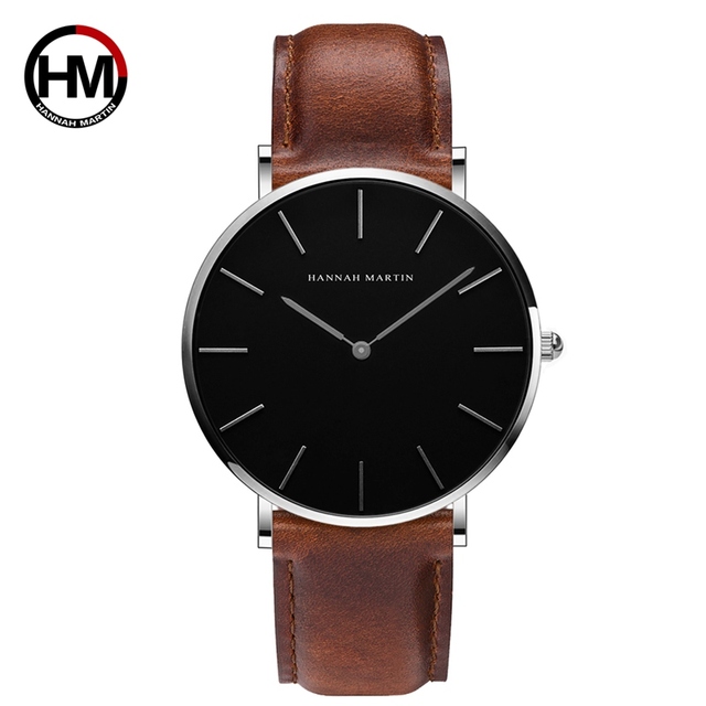 Hannah Martin High Quality Rose Gold Double Watch Men Leather Waterproof Wristwatch Women Dress Fashion Japan Quartz Saat Movement