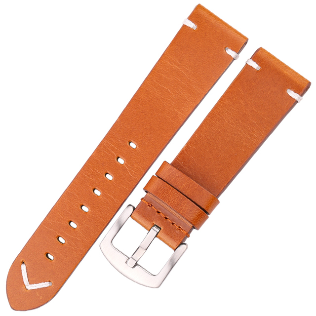 Handmade Leather Watch Strap Yellow Green Oil Wax Cowhide Watchband For Huawei Samsung Smart Watch Strap 18mm 20mm 22mm 24mm