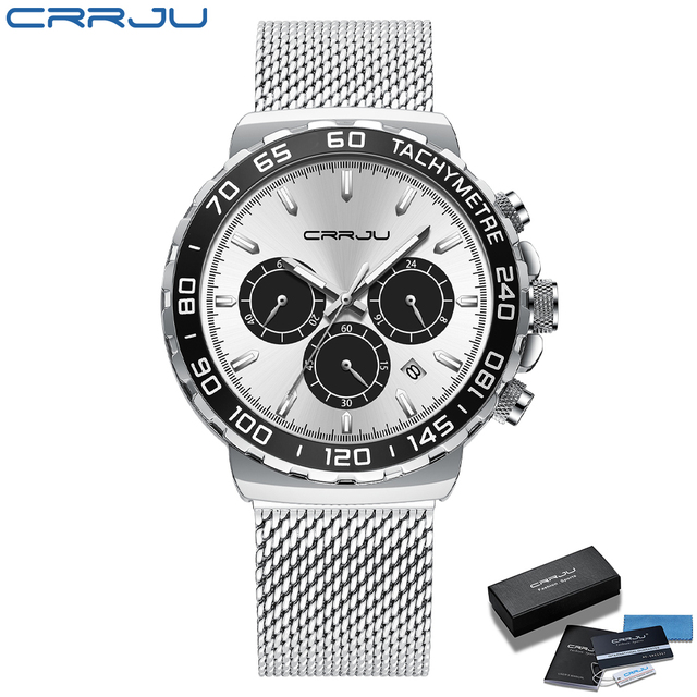 CRRJU Men's Watch Quartz 2022 New Japanese Chronograph Top Brand Water Resistant Stainless Wrist Watches With Date Relogio Masculino