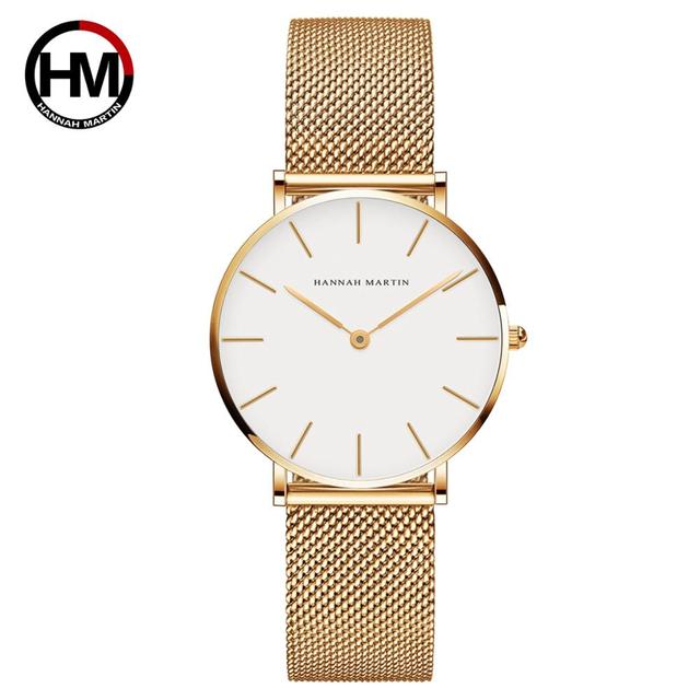 Japan Quartz Movement High Quality 36mm Hana Martin Women Stainless Steel Mesh Rose Gold Waterproof Ladies Watch Dropshipping