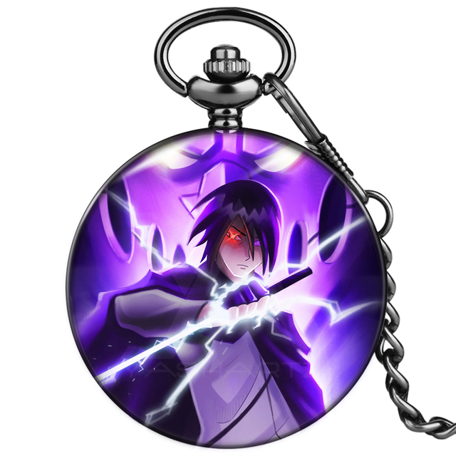 2022 new style customize men women advanced purple japan animation personality style unisex quartz pocket watch with thick chain