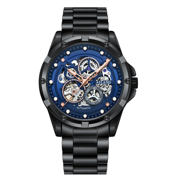 2022 AILANG Skeleton Luxury Watch Men Automatic Mechanical Watch Stainless Steel Black Waterproof Watch Relogio