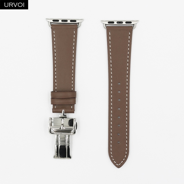 URVOI Deploy Buckle Strap for Apple Watch Series 7 6 SE 5 4 3 2 1 Strap for iwatch Strap Round Single Leather Watch Strap Swift