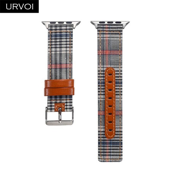 URVOI Canvas Strap for Apple Watch series 7 6 SE5 4 3 Swallow Pattern Grip Wrist Jean Strap for iwatch Classic Design Leather Back