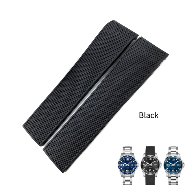 19mm 20mm 21mm Rubber Watch Strap Silicone Watchband Waterproof For Longines Master Conquest HydroConquest L3 Black Accessories