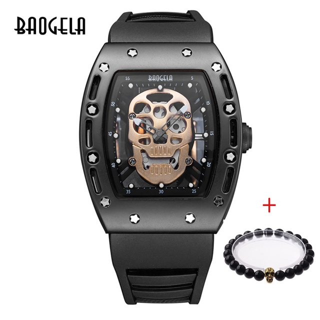 Baogela Pirate Skull Pattern Men's Watch Silicone Luminous Quartz Watches Military Wateproof Skeleton Wristwatch for Man 1612