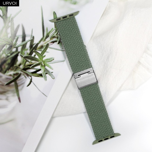 URVOI Braided Solo Loop Strap for Apple Watch Series 7 6 SE 5 4 3 2 1 Camo Strap Stretchable Folding Buckle for iWatch 41 45mm