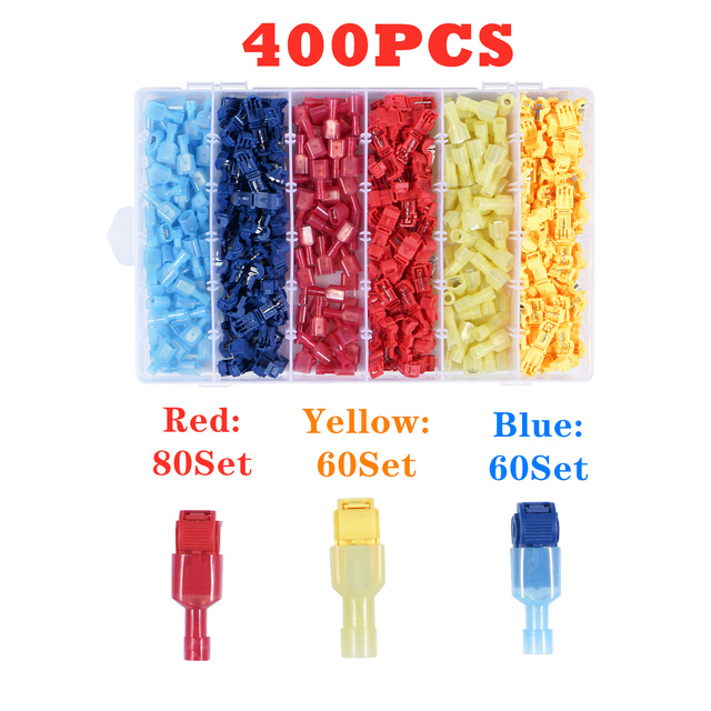 120/480pcs T-Tap Wire Connectors, Self Stripping Quick Splice Electrical Wire Terminals, Male Quick Cut Spade