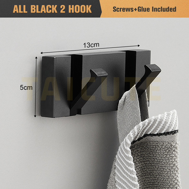 TAICUTE Folding Towel Hanger 2 Ways Fitting Wall Hooks Coat Clothes Rack for Bathroom Kitchen Bedroom Hallway, Black Gold