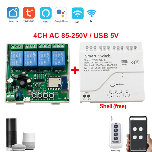 Wifi Smart Garage Door Opener RF 433 Controller Tuya Smart Life APP Timer Switch 7-32V 85-250V Receiver for Alexa Google Home