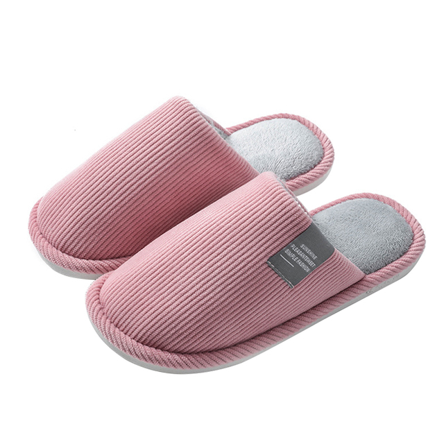 Men Slippers Solid Color Autumn And Winter Home Slippers For Men Warm Indoor Beadroom Slides Men Stripe Cotton Slippers