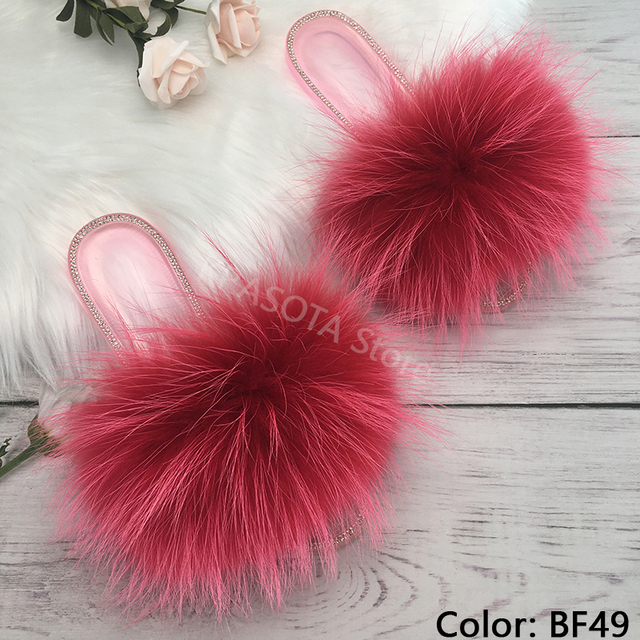 fluffy slippers women real fur home slides summer crystal rhinestones shoes for women flip flops with fur jelly sandals women