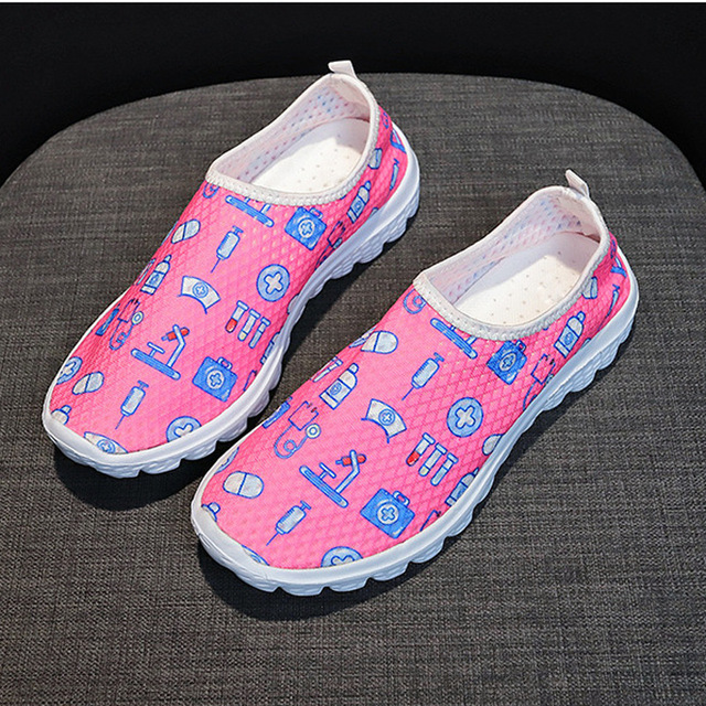 Women Comfortable Sneakers Casual Shoes Cartoon Nurse Print Women Sneakers Breathable Flat Shoes Zapatillas Mujer