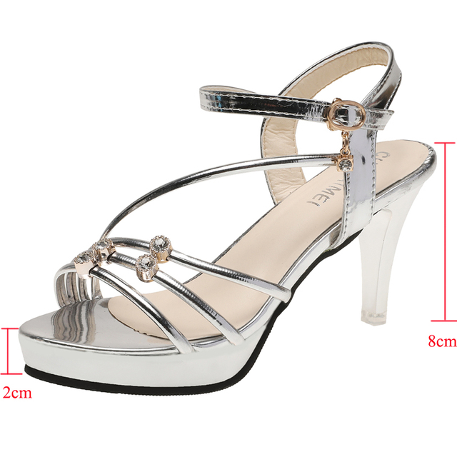 Lucyever Crystal Thin High Heels Sandals Women 2022 Summer Ankle Strap Platform Sandal Woman Gold Silver Ladies Party Shoes