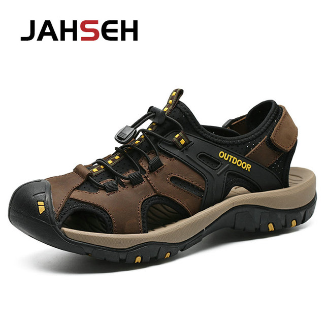 Summer New Outdoor Genuine Leather Men's Casual Sandals High Quality Brand Beach Shoes Fashion Water Shoes Walking Footwear