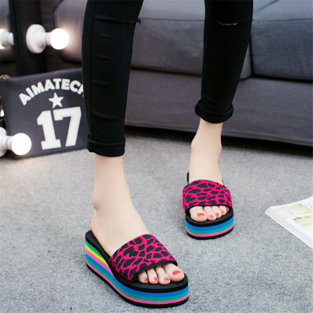 2022 summer ladies sandals slippers thick sole bathroom slippers wedge beach flip flops high heels beach slippers