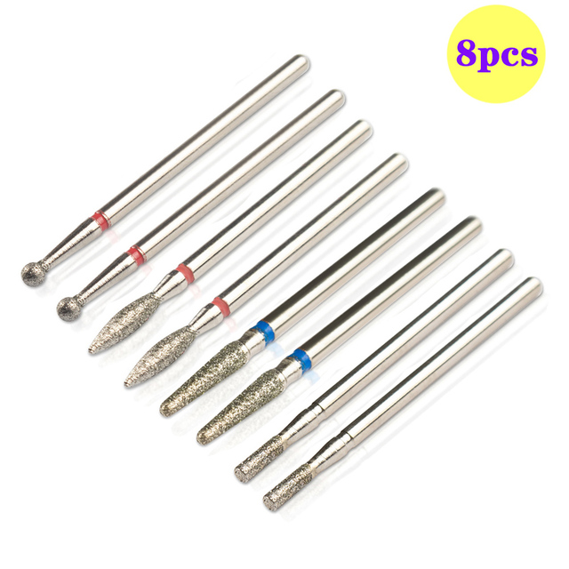 8pcs Diamond Milling Cutter for Manicure Set Nail Drill Bits Accessories Nozzles for Manicure Cutters Pedicure Sanding Nail File