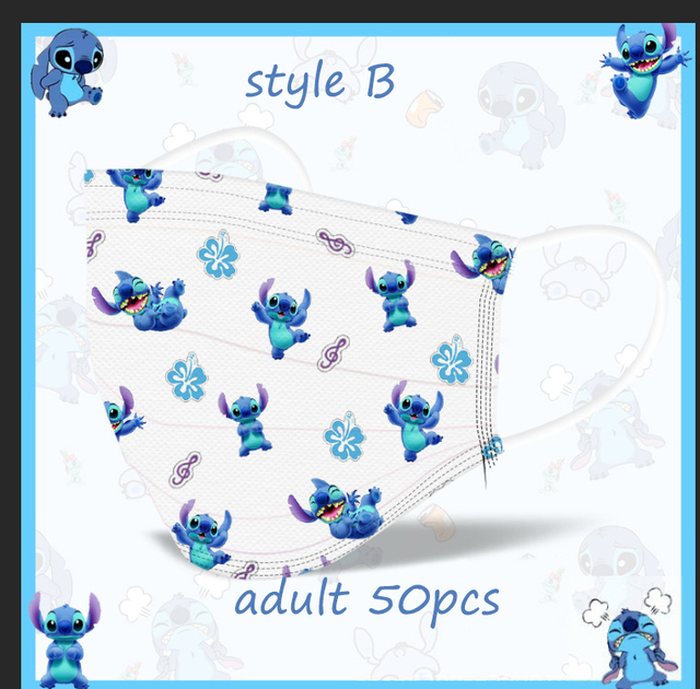 Disney Animation Stitch Adult Children Cartoon Disposable Mask Three-layer Protective Cartoon Pattern Printing Parent-Child Mask