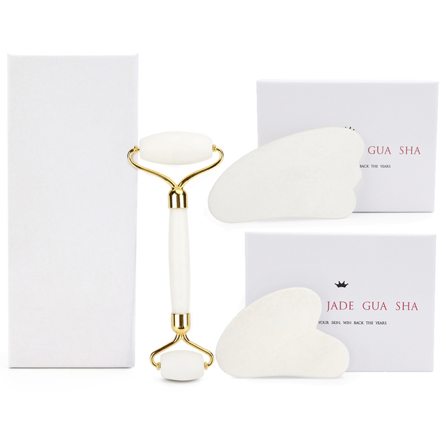 White Jade Roller Gua Sha Set White Jade Massager Anti Aging Eye Puffiness Wrinkle Skin Care Facial Massage Eyes Slimming