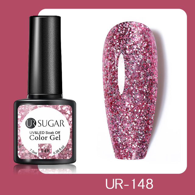 UR SUGAR 7.5ml Glitter UV Gel Polish Bling Sequins Rose Gold Silver Soak Off Manicure Nail UV Gel Polish Lacquer Base