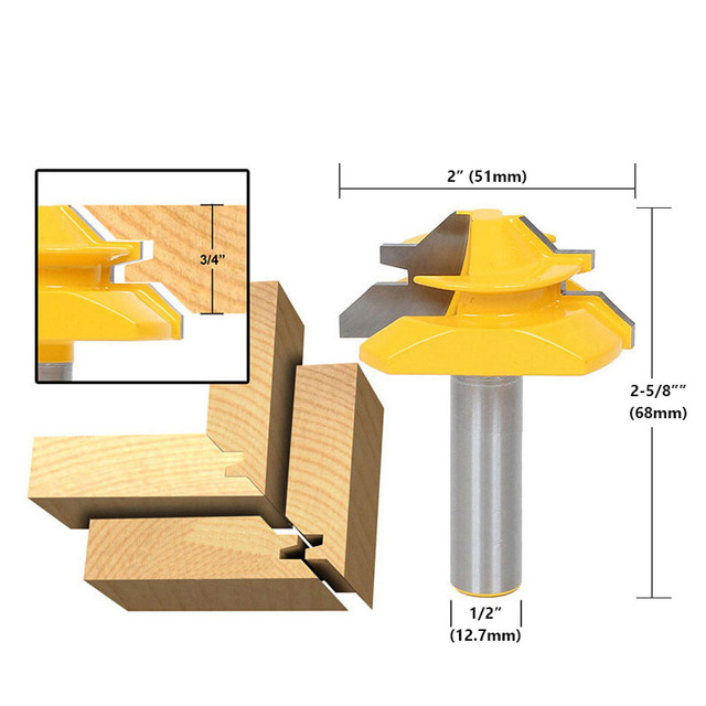 1/2" 1/4" 8mm Shank 45 Degree Lock Miter Router Bit 8*1-1/2 8*1-3/8 Tenon End Cutter Milling Tools for Woodworking