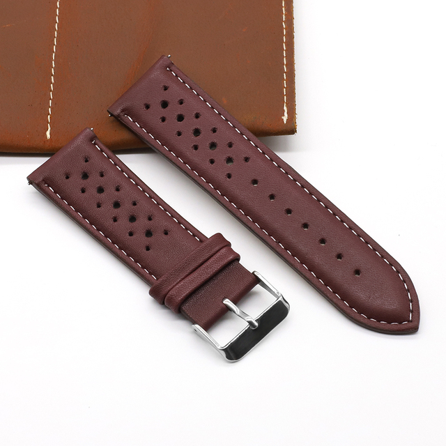 Handmade watch strap 18mm 19mm 20mm 22mm leather strap black brown blue breathable porous watches #C