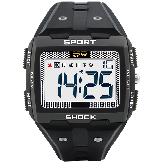 Super scratch resistant easy to read 50m outdoor sports waterproof digital watch