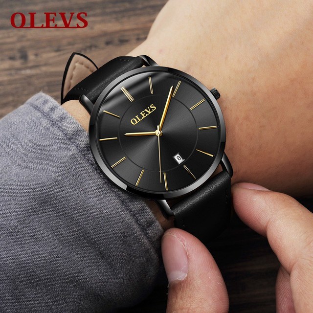 OLEVS Ultra-thin Men Watches Top Brand Fashion Casual Luxury Genuine Leather Japan Quartz Waterproof Wristwatch for Male