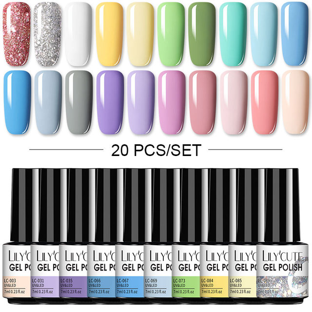 LILYCUTE 10pcs Gel Nail Polish Set With UV Lamp Nude Gel Semi Permanent Hybrid Varnish Base Top Coat Soak Off UV LED Nail Art