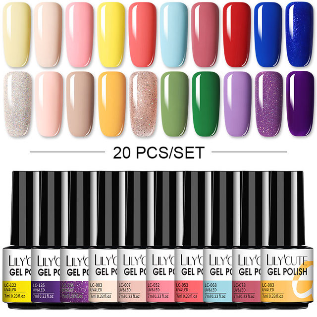 LILYCUTE 10pcs Gel Nail Polish Set With UV Lamp Nude Gel Semi Permanent Hybrid Varnish Base Top Coat Soak Off UV LED Nail Art