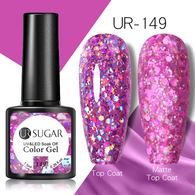 UR Sugar Fluorescent Reflective Gel Holographic Gel Nail Polish Shine Neon Glitter Semi Permanent Soak Off UV LED Nail Gel