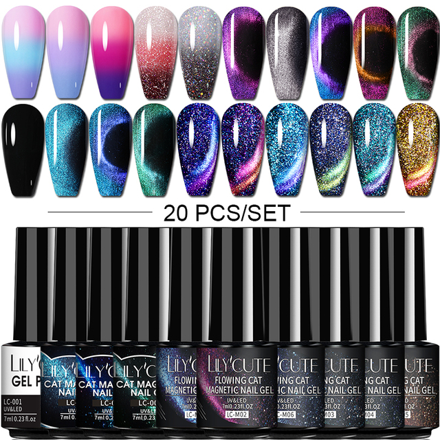 LILYCUTE 10pcs Gel Nail Polish Set With UV Lamp Nude Gel Semi Permanent Hybrid Varnish Base Top Coat Soak Off UV LED Nail Art