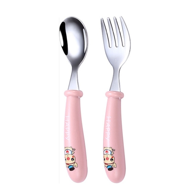 Baby Kids Cartoon Cute Spoon Fork Stainless Steel Tableware Training Learn Food Feeding Scoop Fork Utensils For Baby